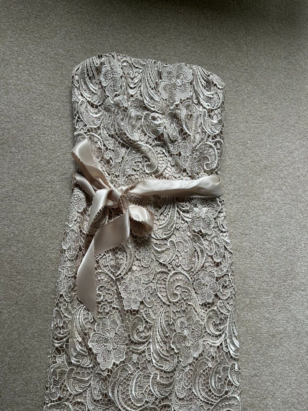 Adrianna Papell- Strapless, Laced Cocktail Dress in Champagne - Sz 4 / 2